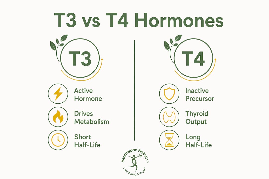 Infographic comparing T3 and T4 thyroid hormones