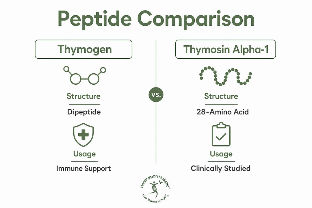 Infographic comparing two types of thymogen alpha 1 peptides