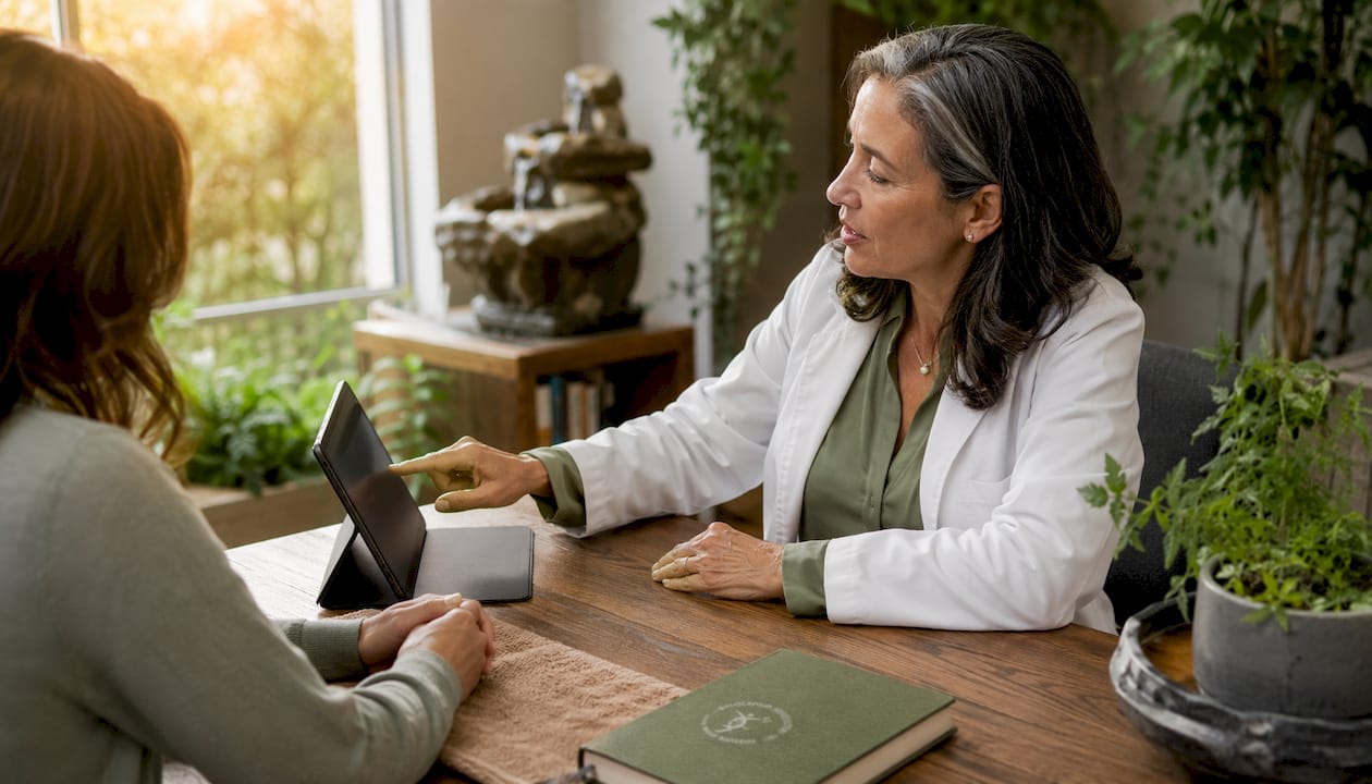 Doctor consulting patient on thyroid risks