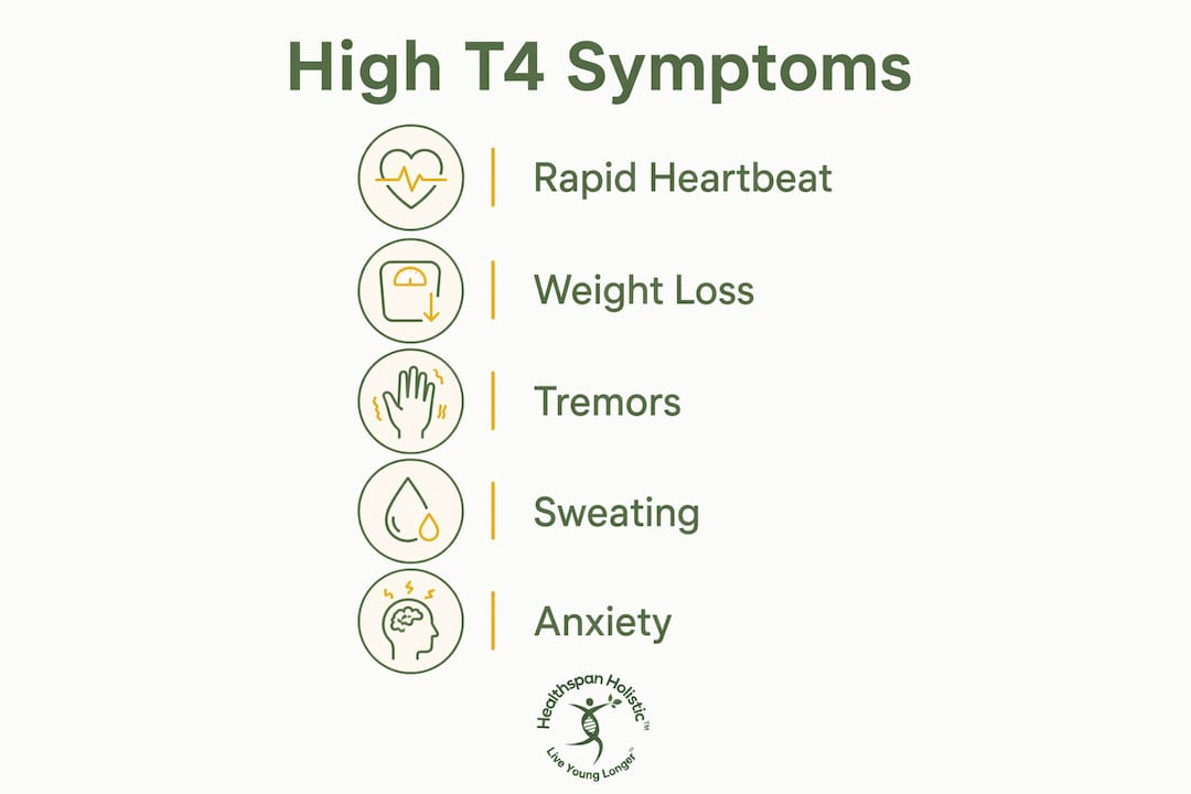 Infographic illustrating main high T4 symptoms