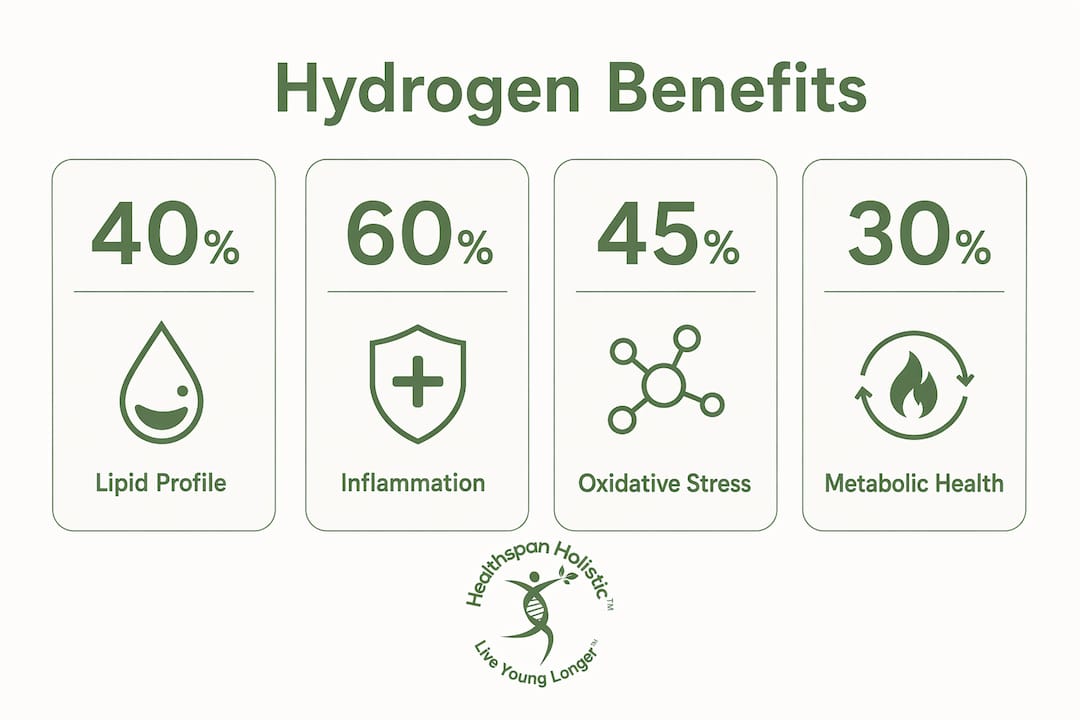Infographic showing key molecular hydrogen health benefits