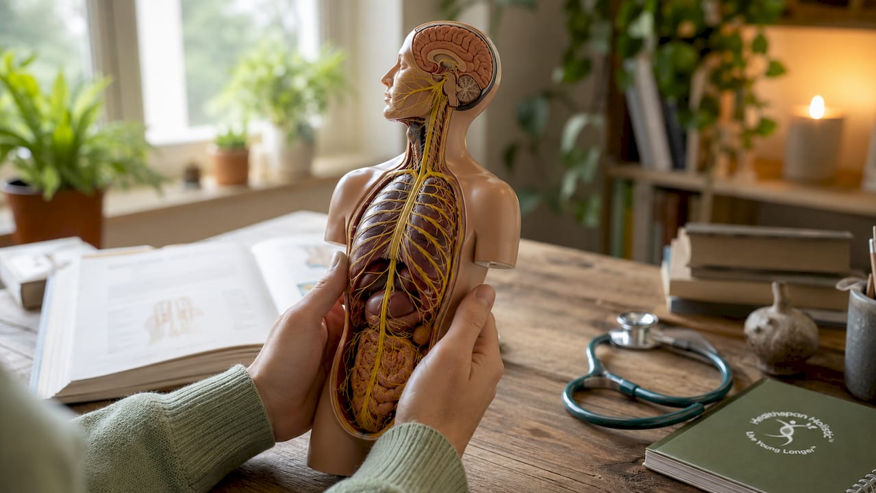 Hands demonstrating naltrexone mechanism with medical model