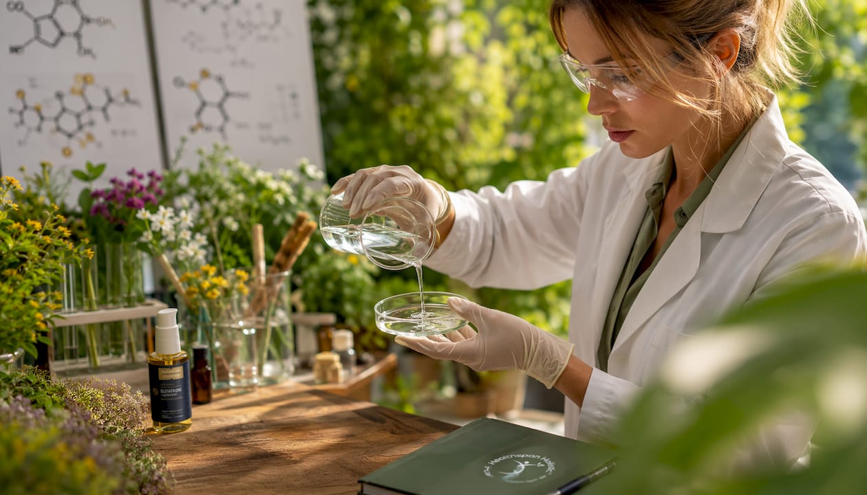 Scientist handling glutathione sample in lab
