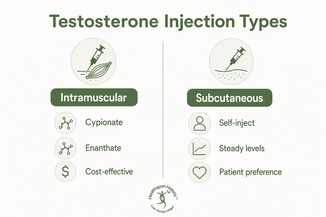 Infographic comparing testosterone injection formulations