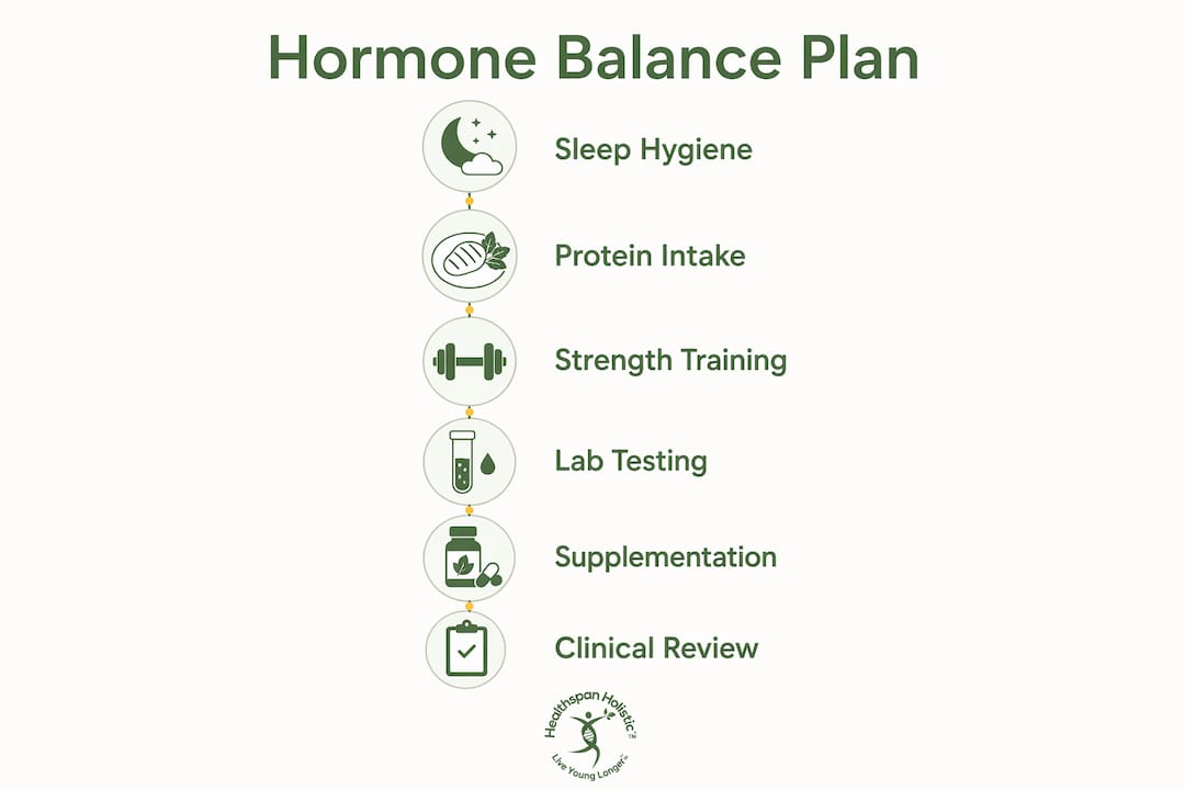 Infographic outlining hormone balance steps