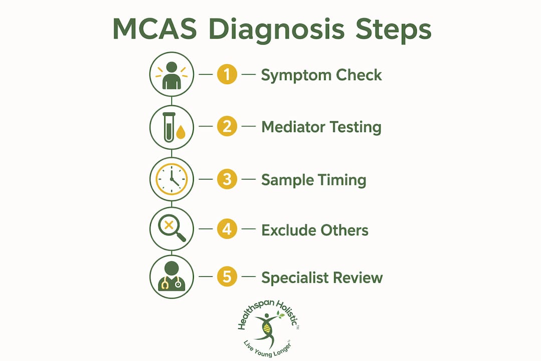 Infographic showing MCAS diagnosis steps