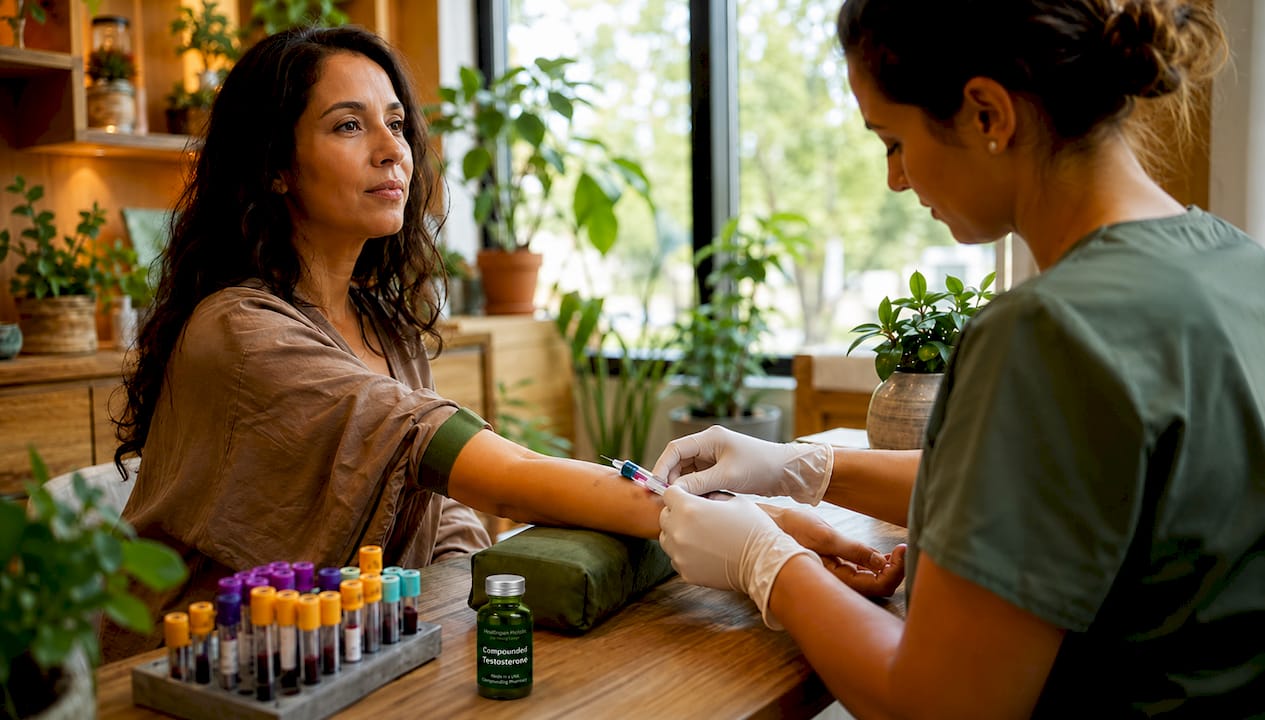 Clinician drawing blood from patient arm