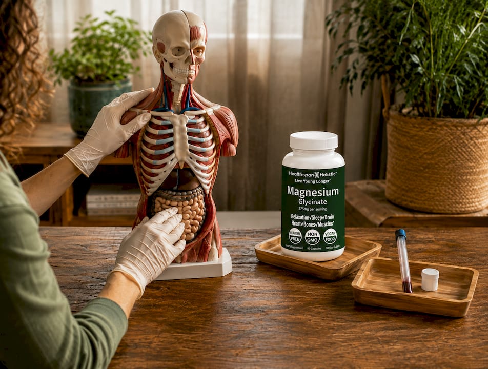 Anatomical model illustrating magnesium's role