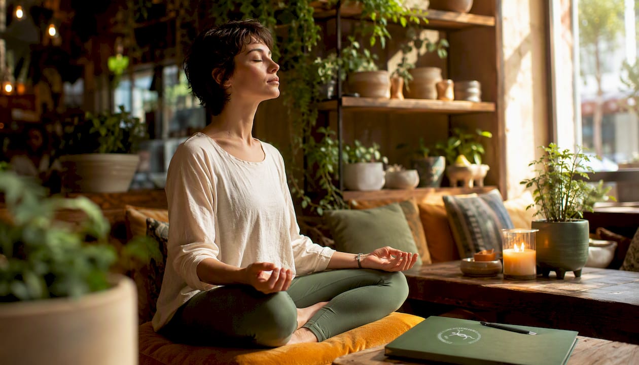 Woman meditating indoors for mental vitality