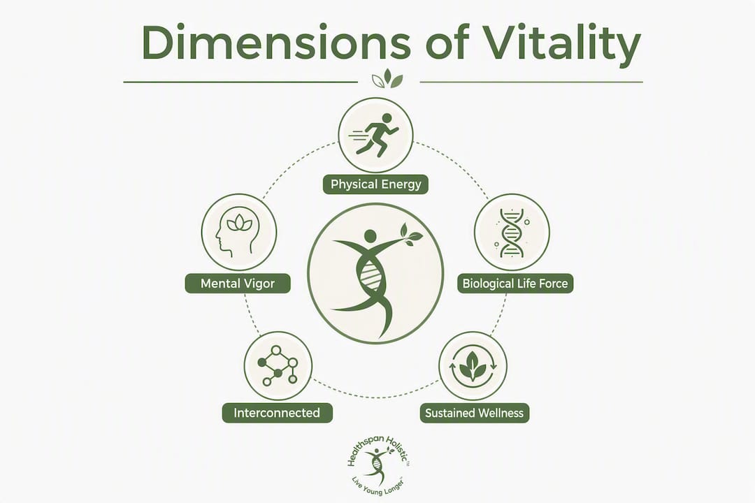 Infographic showing three main vitality dimensions hierarchy