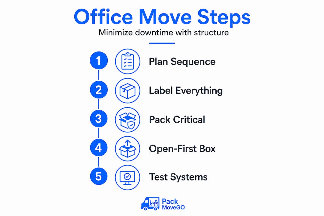 Infographic showing office packing steps flow