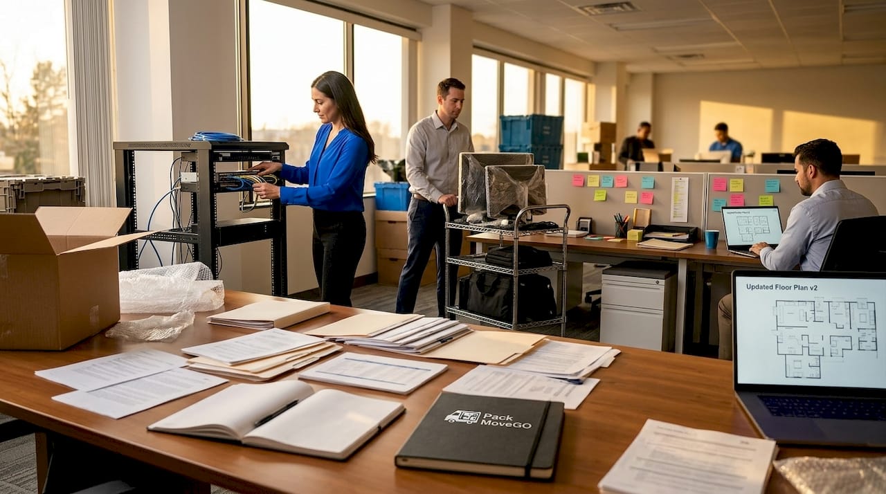 IT team reconfigures computers during office move
