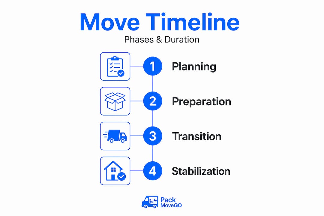 Infographic of business move phases and timeline
