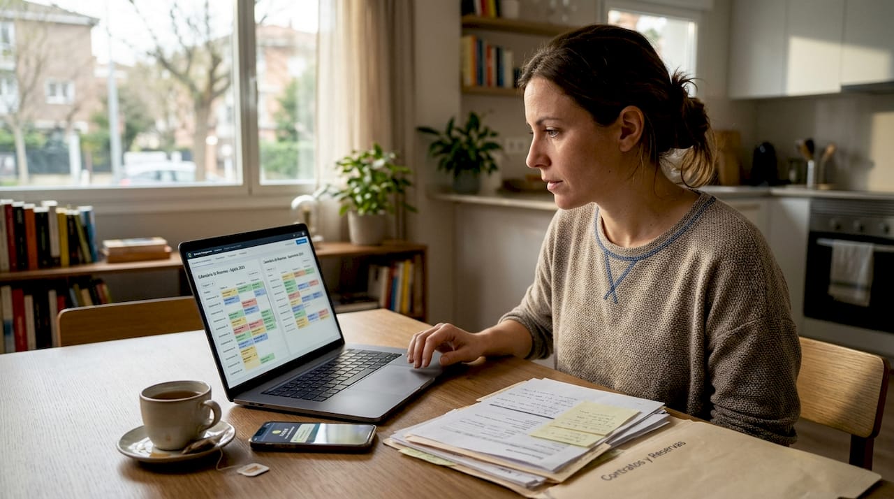 Encargada comprobando las reservas en Airbnb y Booking