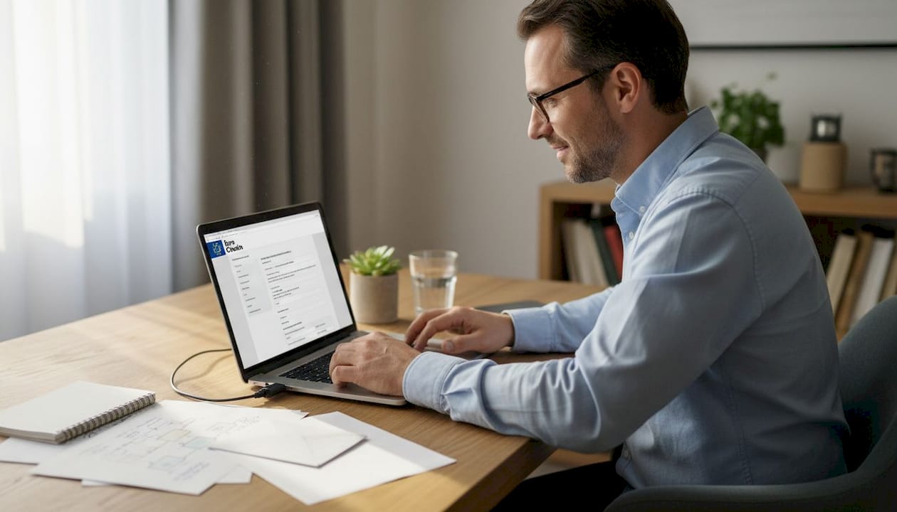 Administrador gestionando registros digitales desde su portátil