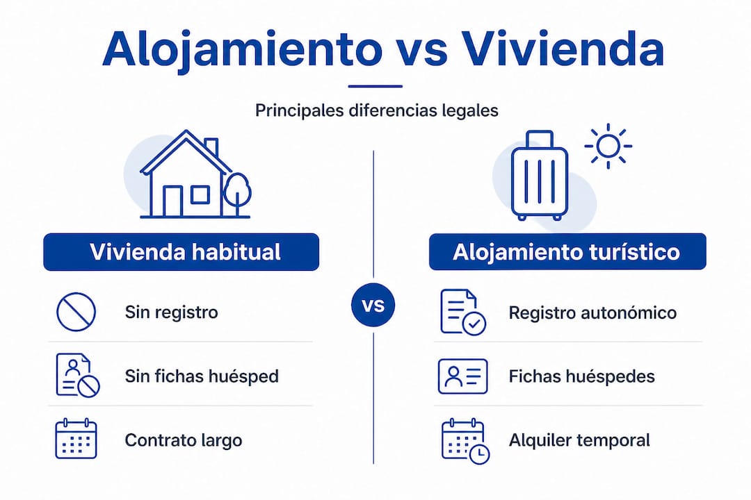 Infografía sobre las diferencias legales entre viviendas particulares y alojamientos turísticos