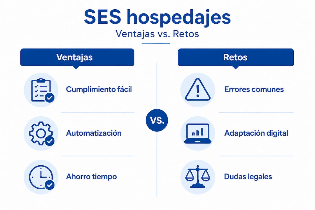 Infografía sobre las ventajas y desafíos de los alojamientos SES