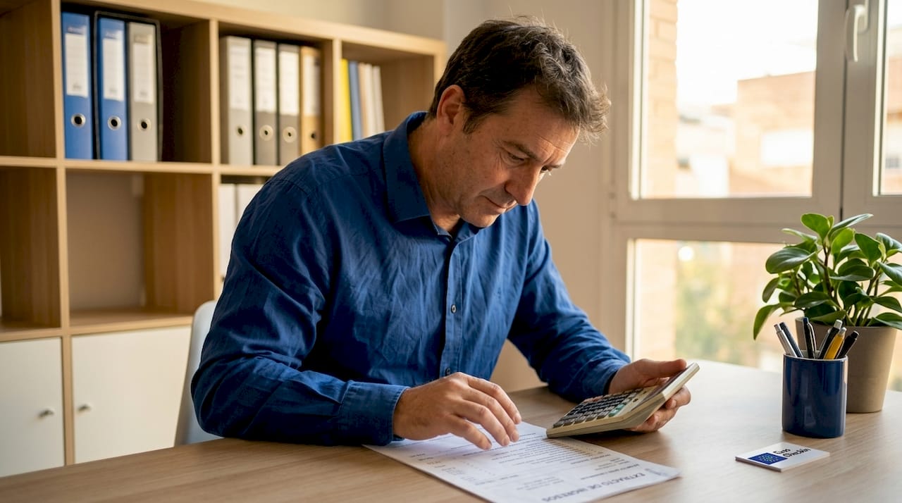 Profesional contable analizando cifras para preparar la declaración de impuestos.