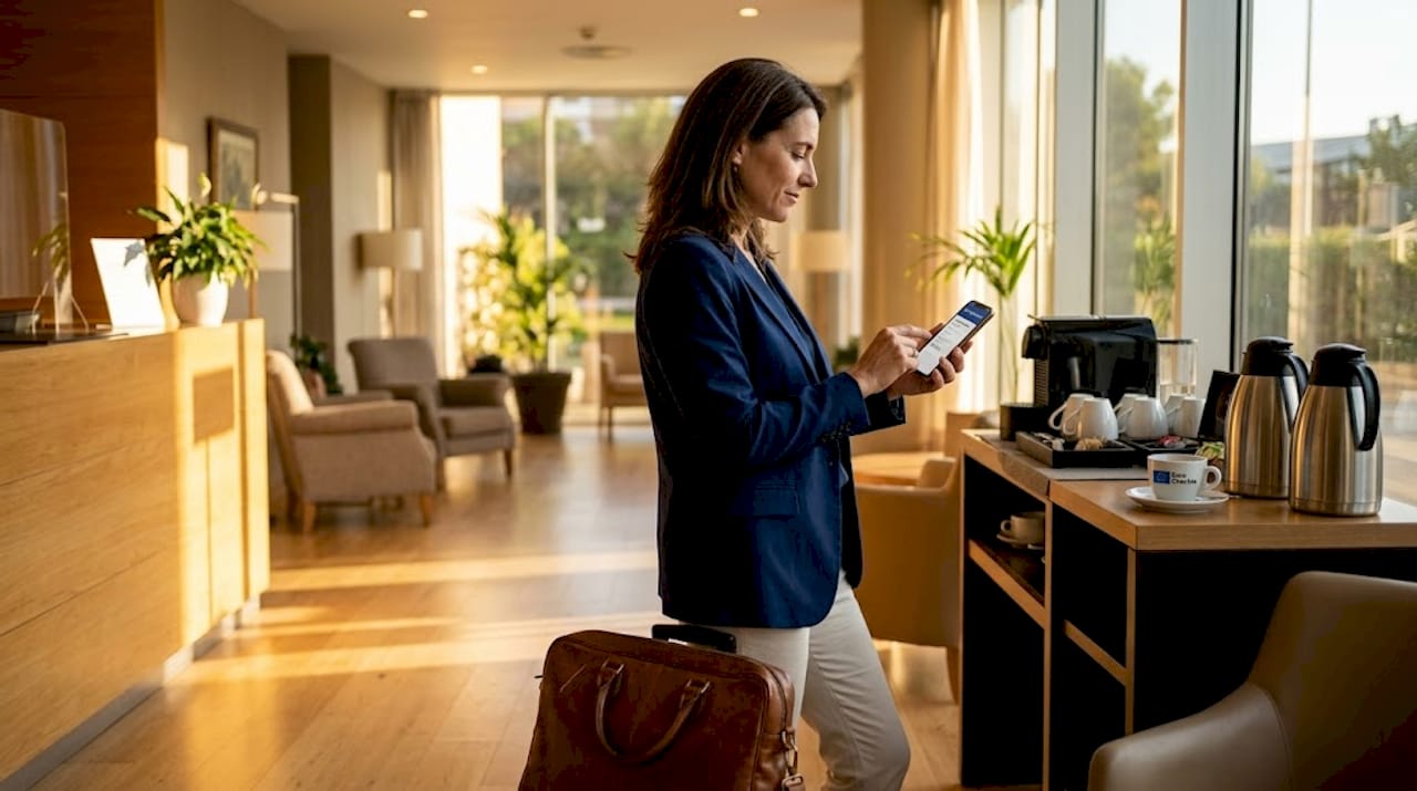 Un huésped del hotel realiza el check-in de manera digital desde su móvil.