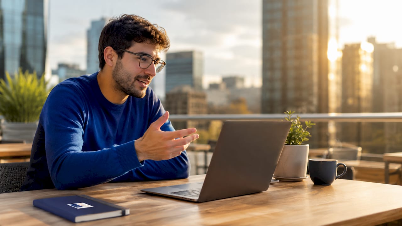 Profesional mostrando cómo funciona la integración de software en un espacio de trabajo compartido