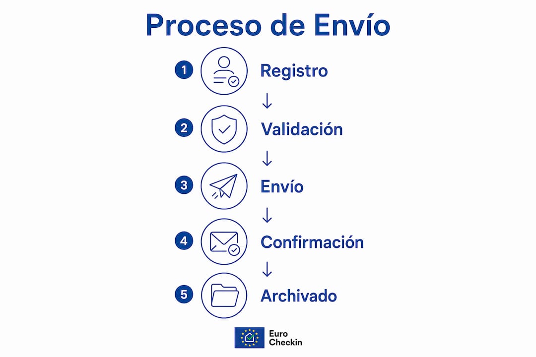 Infografía que explica, paso a paso, cómo realizar el envío a SES Hospedajes