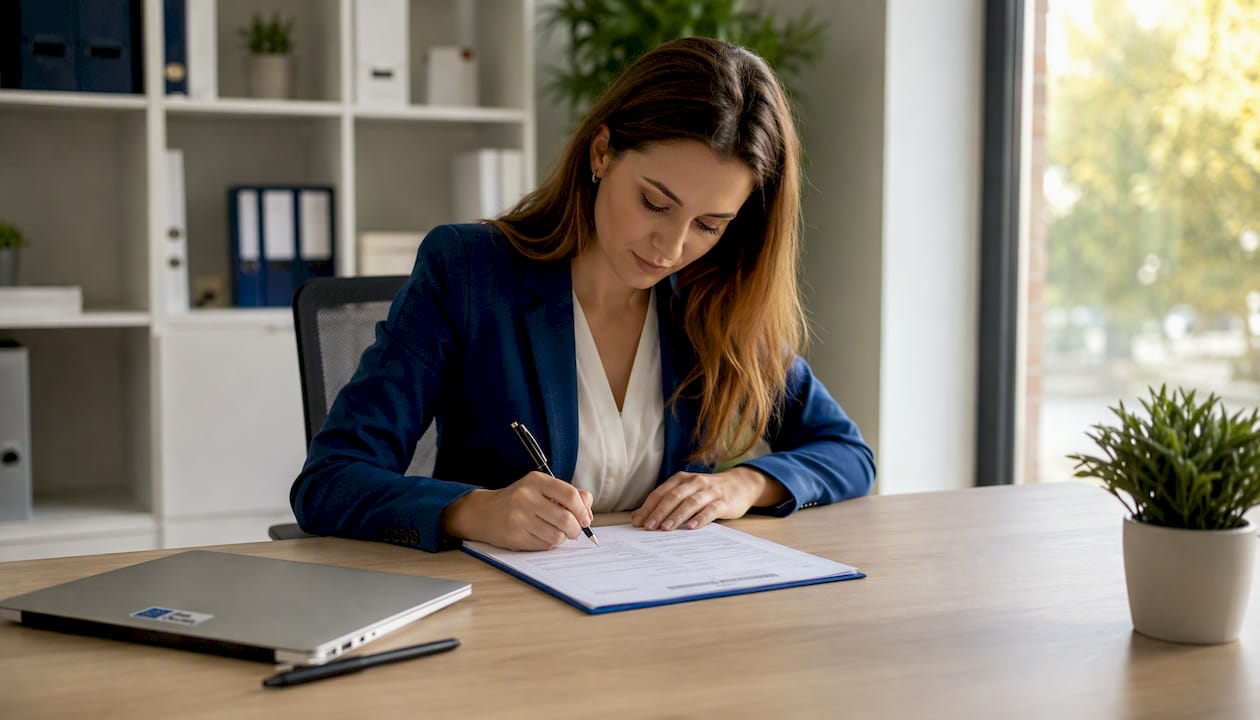 Huésped firmando el formulario de registro legal