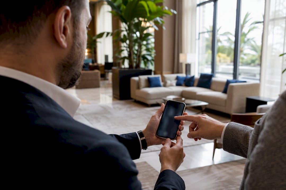 El gerente analiza personalmente la demostración del software para hoteles
