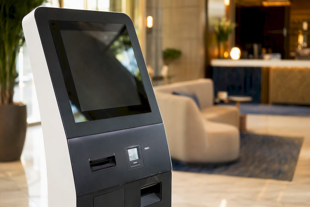 Close-up of hotel self check-in kiosk