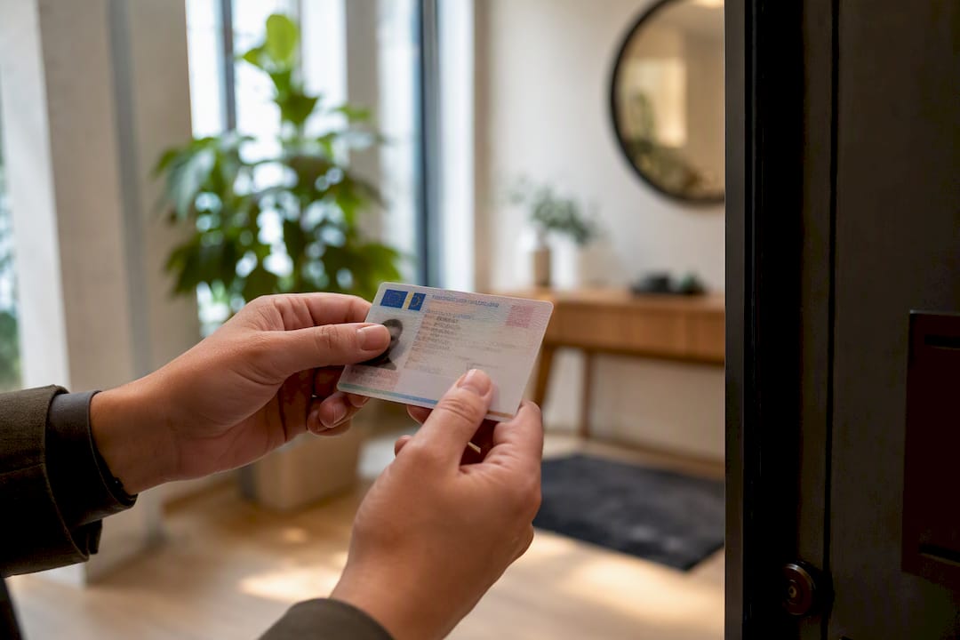 Mani che mostrano un documento d'identità per la verifica