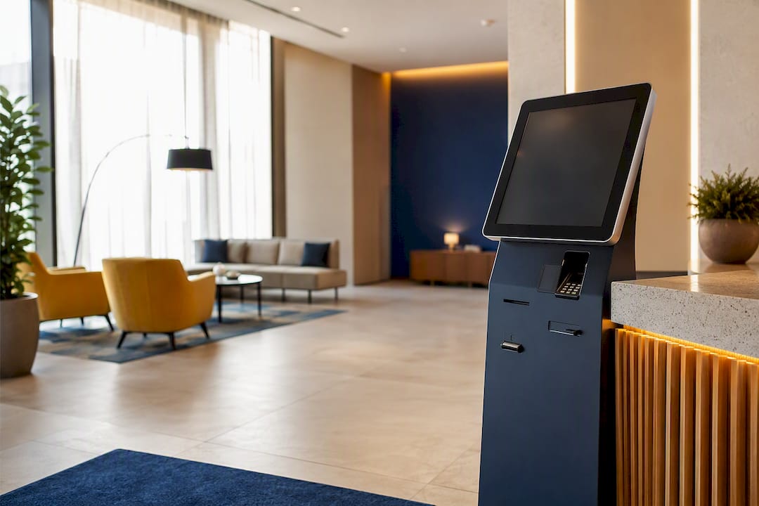 Kiosco de check-in automático en el vestíbulo del hotel