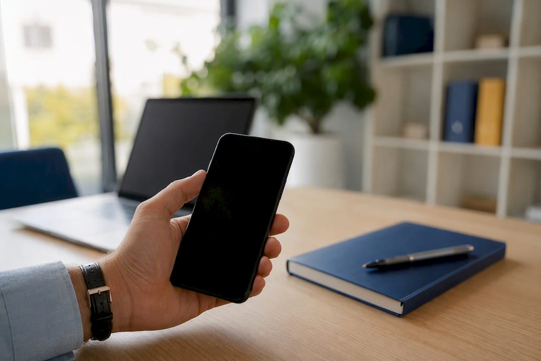 Mano sosteniendo un smartphone con llaves cerca