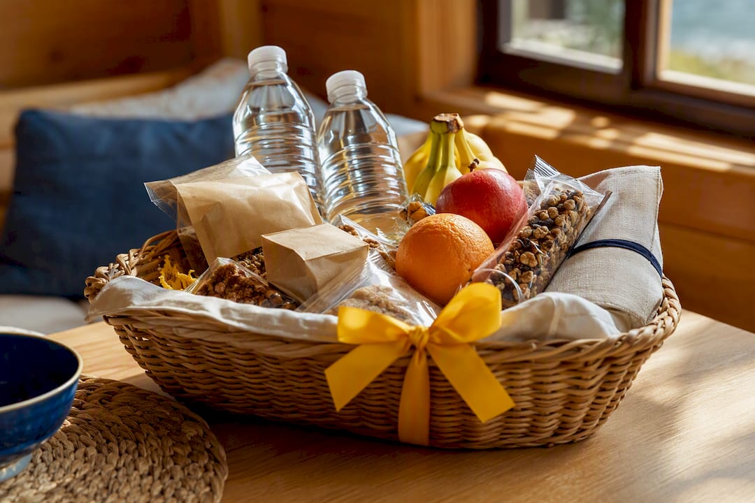 Real welcome basket prepared for rental guests