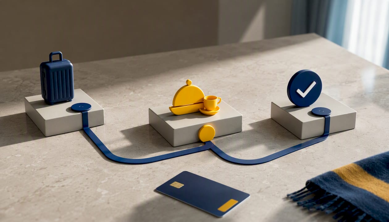 Fluxo ilustrado para o pagamento no check-in