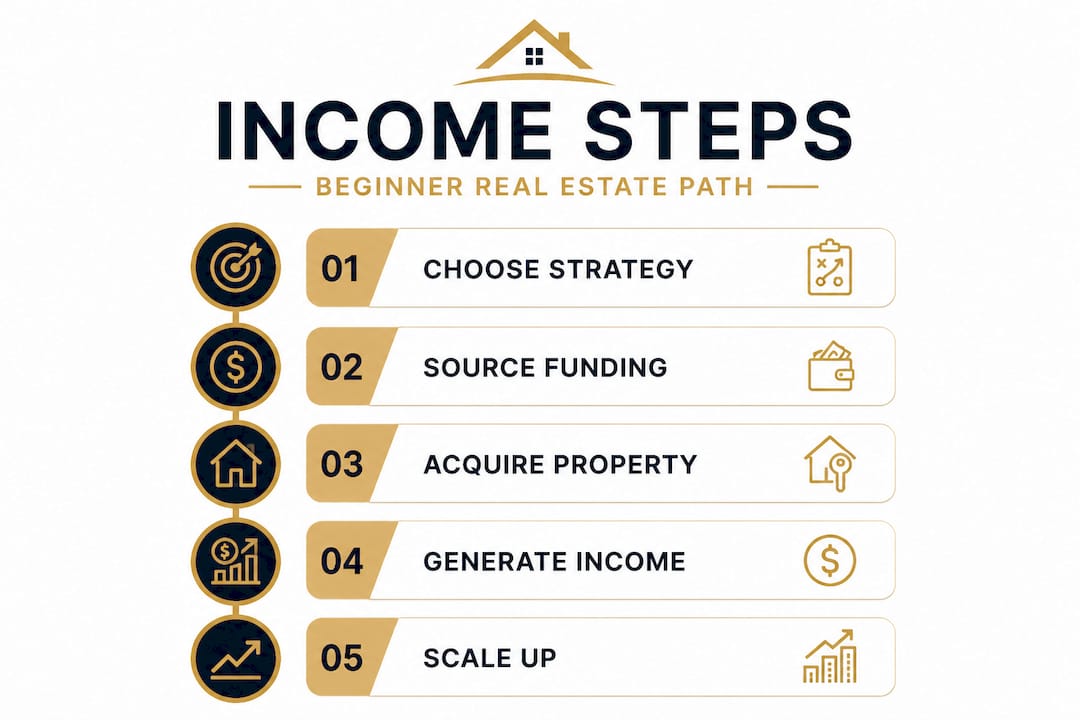 Infographic showing real estate income steps