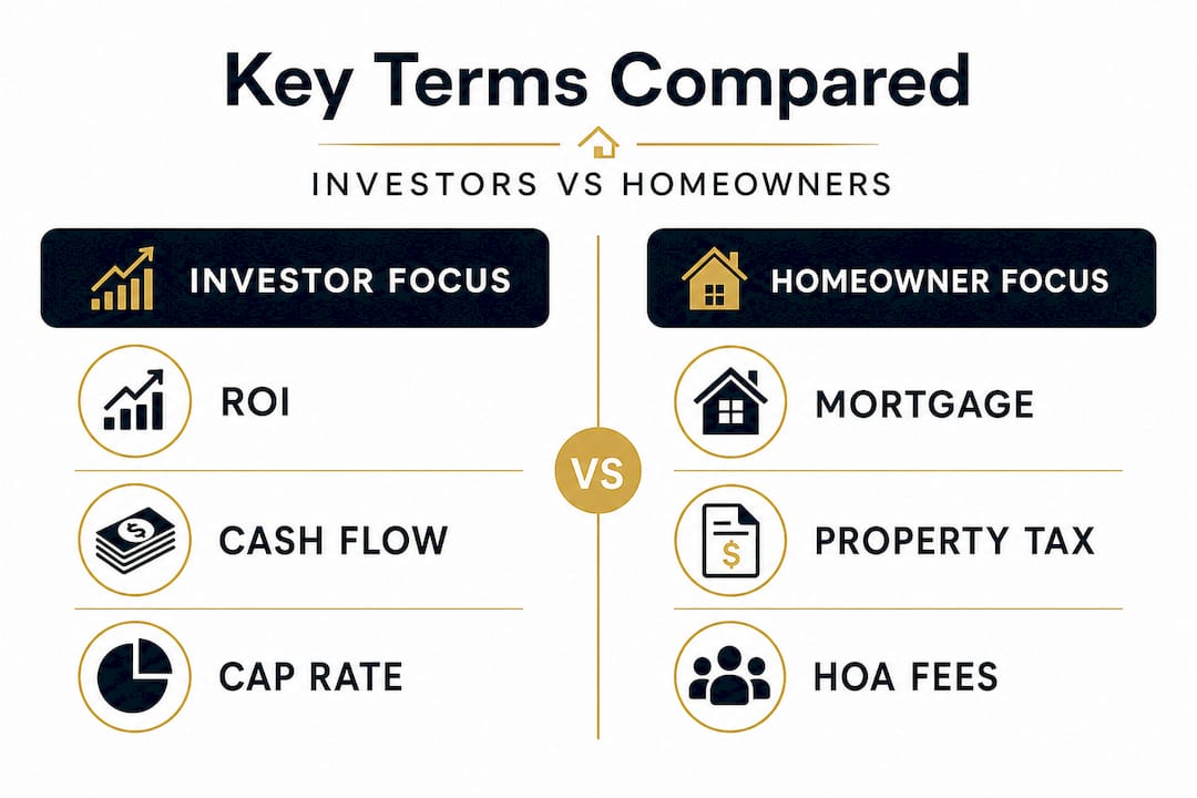 Infographic comparing investor and homeowner terms