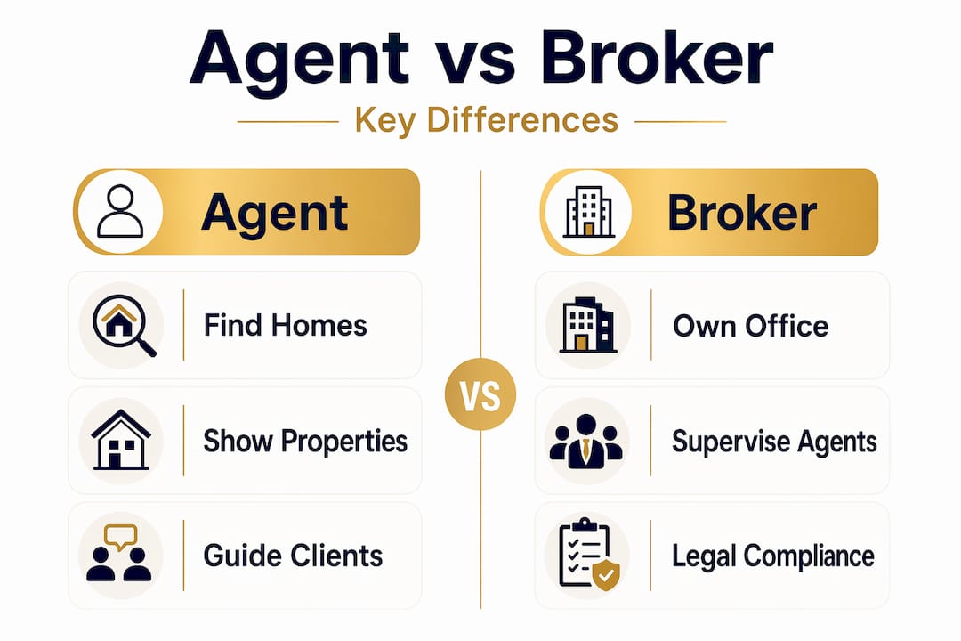 Infographic comparing roles of agent vs broker