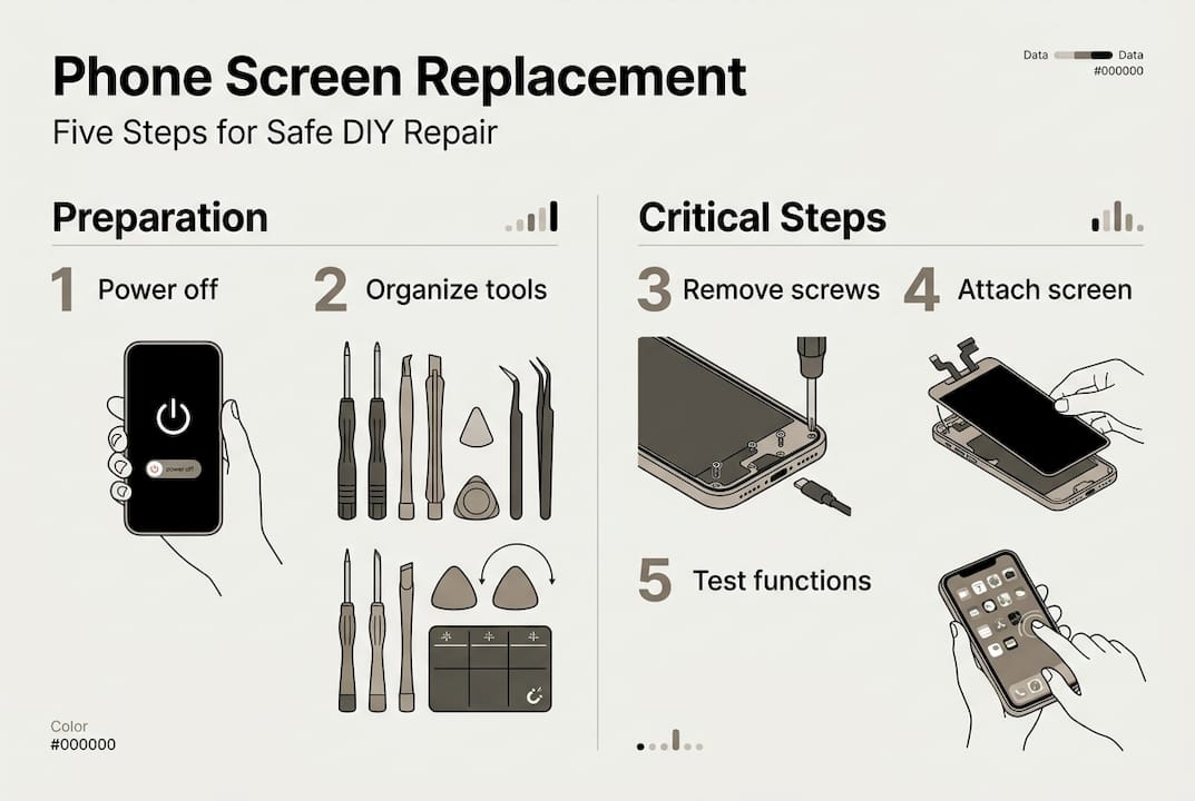 Infographic overview of phone screen replacement steps