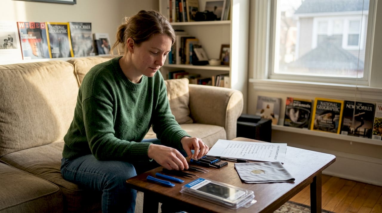 Woman preparing phone repair tools