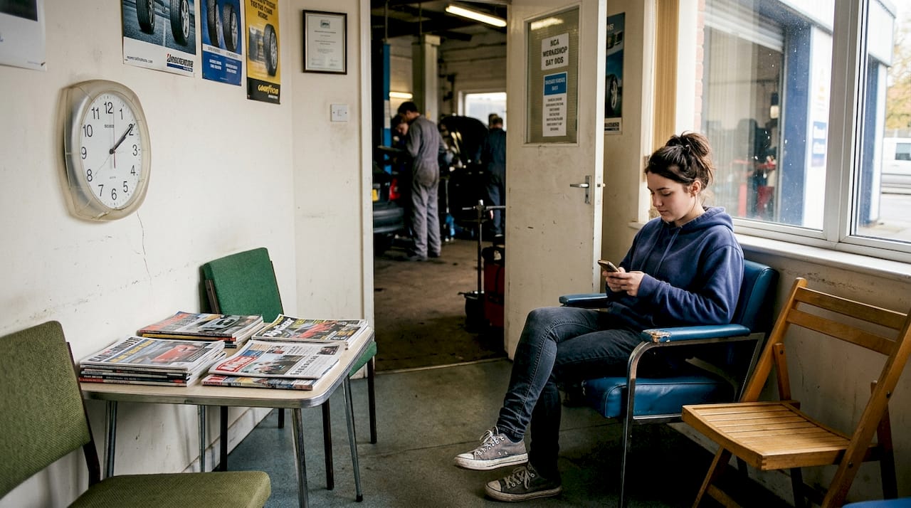 Customer waiting for phone repair shop service