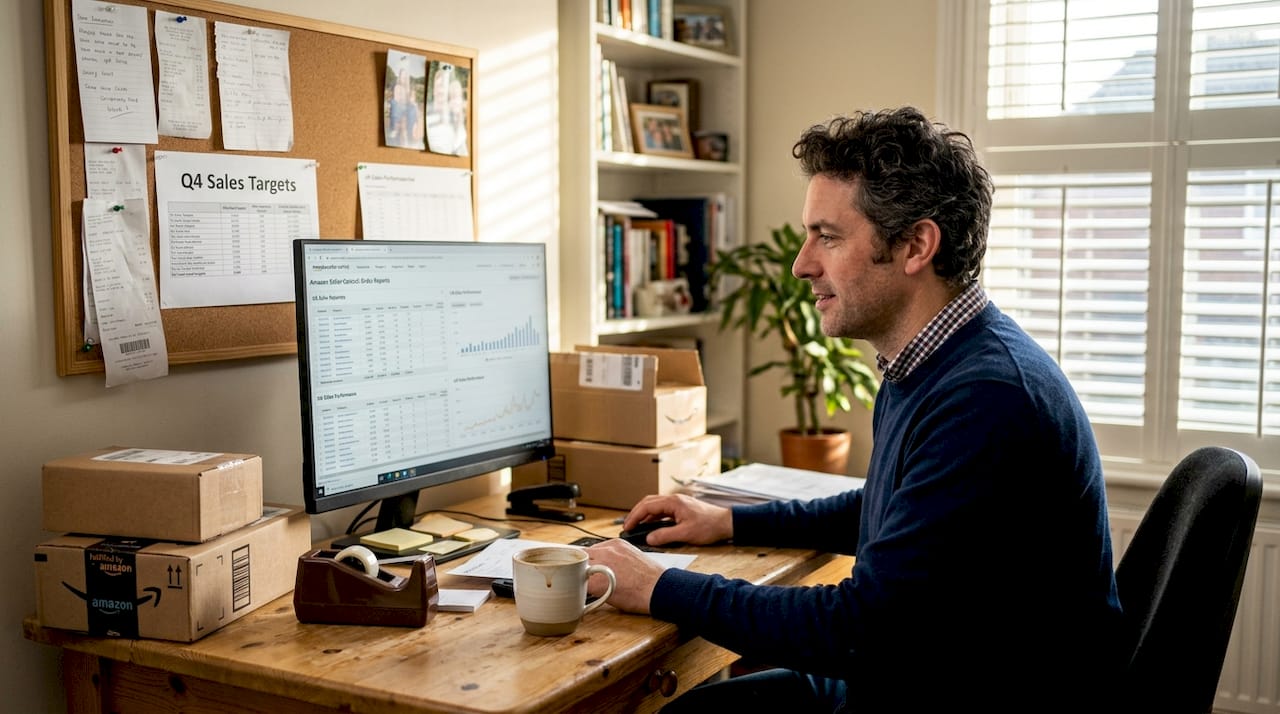 Amazon FBA seller at home office workspace