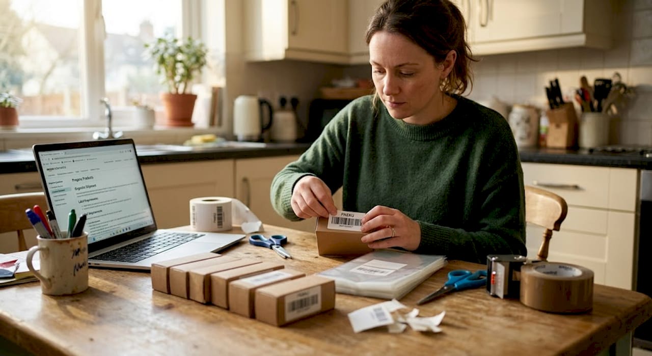 Person labelling and bagging products for Amazon FBA