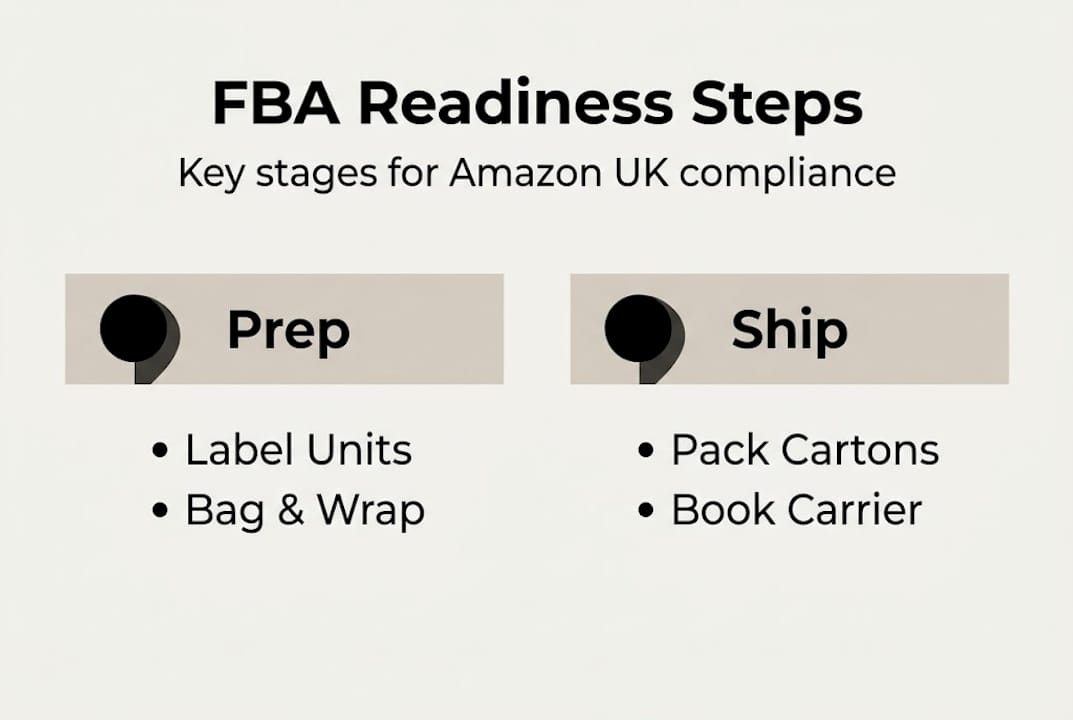 Infographic showing FBA readiness steps for UK sellers
