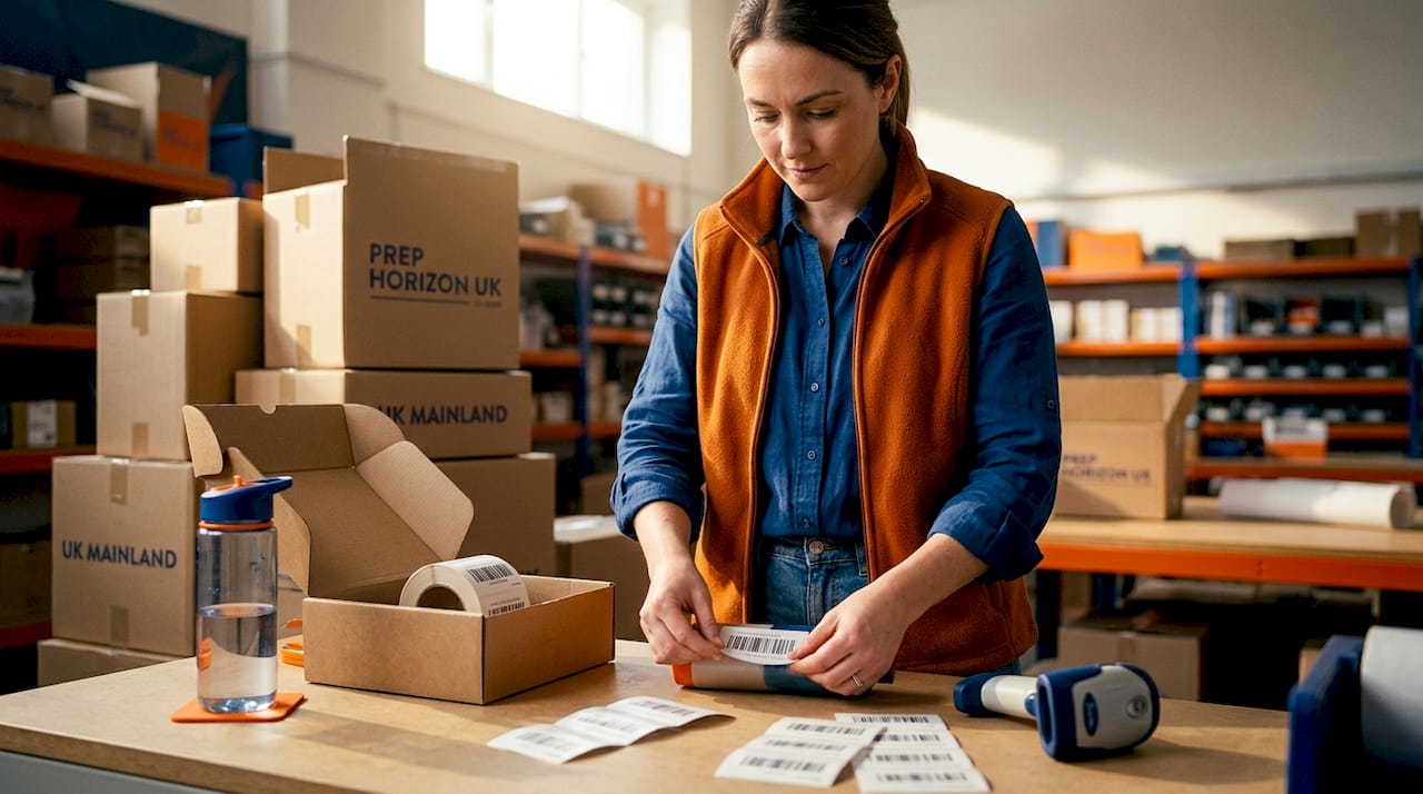 Worker labelling products for Amazon FBA shipment