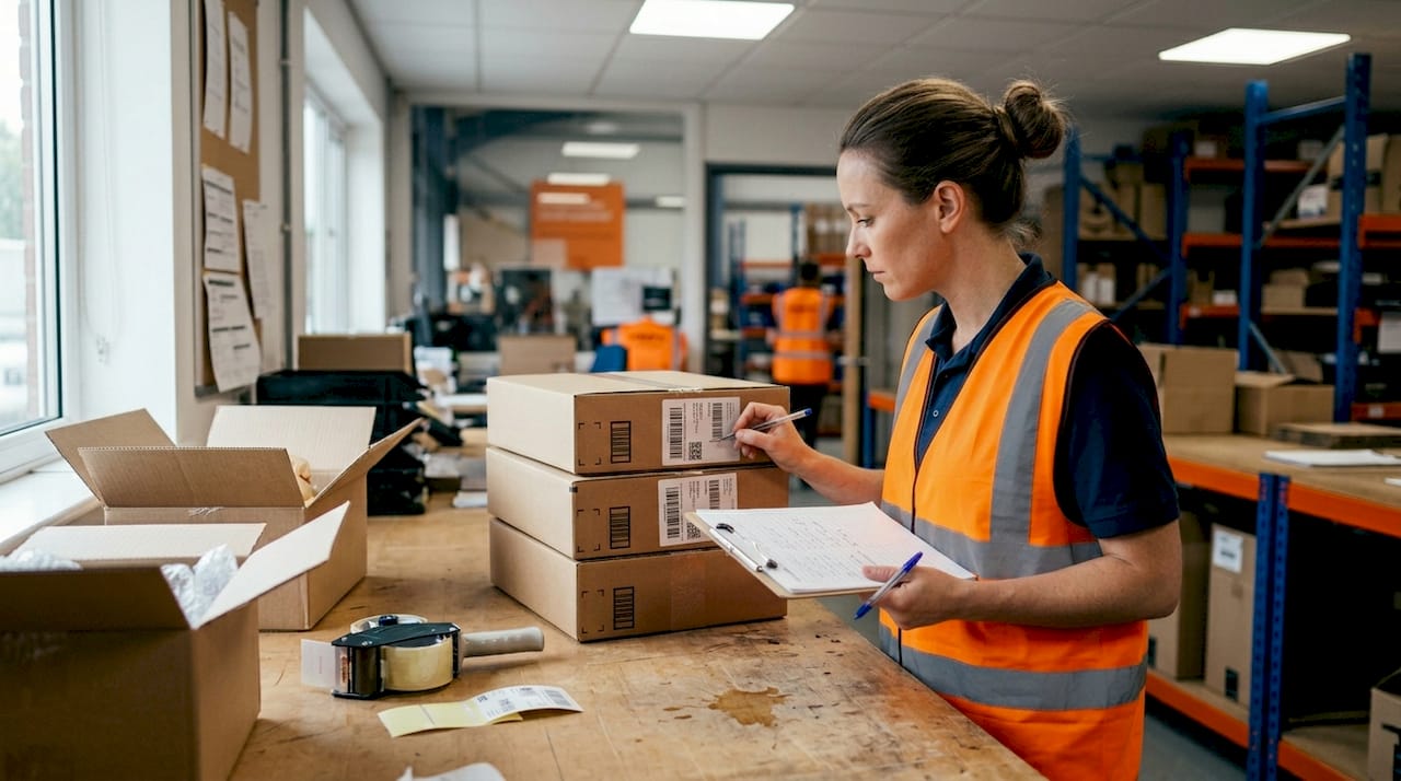 Manager checking Amazon FBA inventory prep