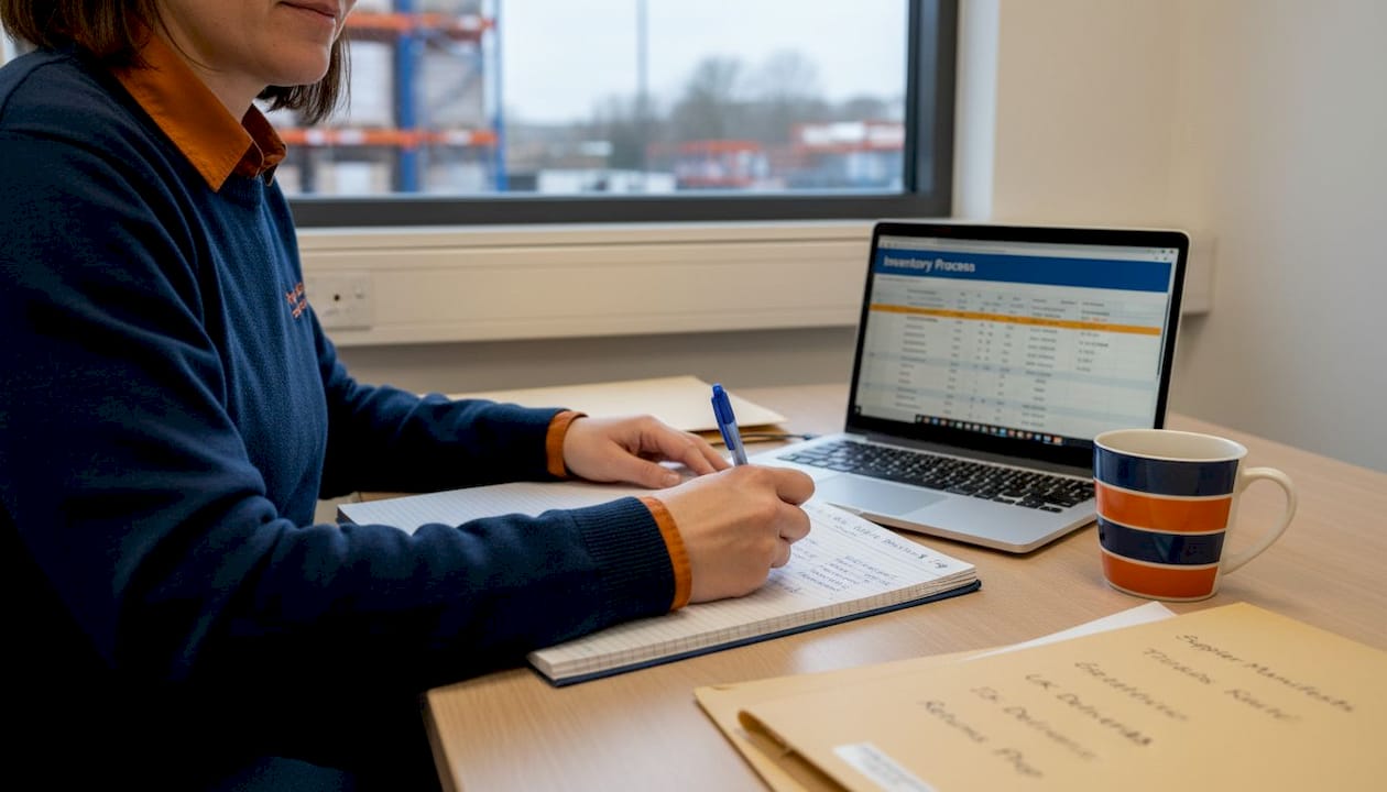 Coordinator documenting processes in logbook