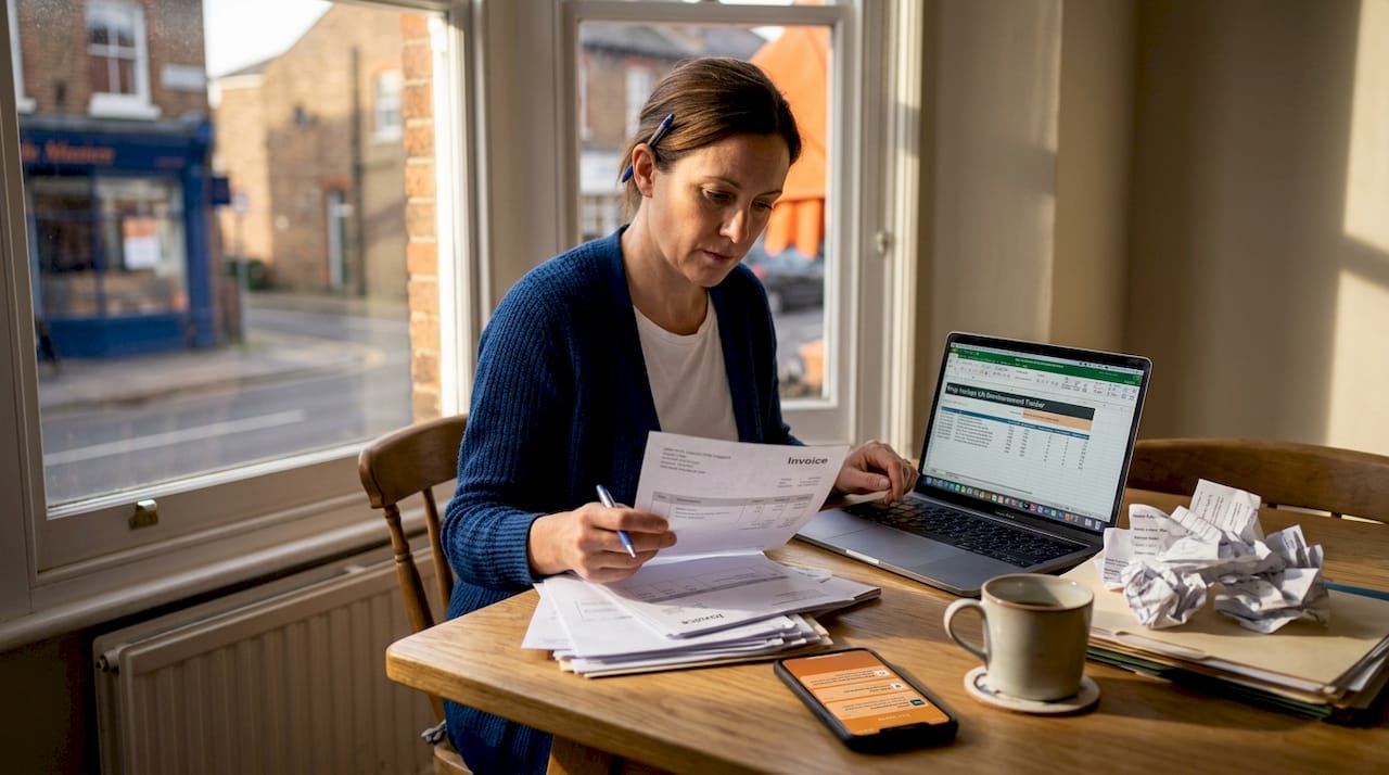 Seller reviewing FBA refund paperwork at home