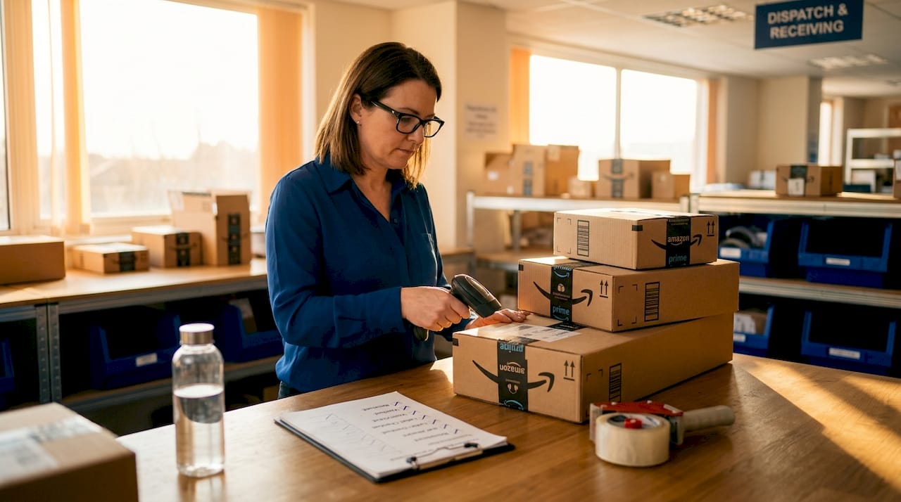 Manager reviewing Amazon FBA packaging compliance