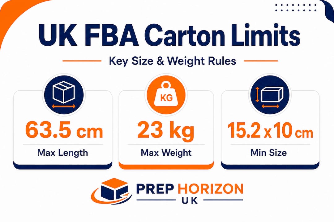 Infographic for UK FBA box size and weight standards