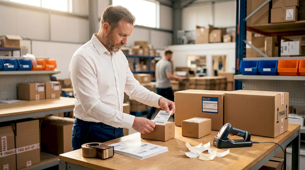 Worker applying both FNSKU and box labels