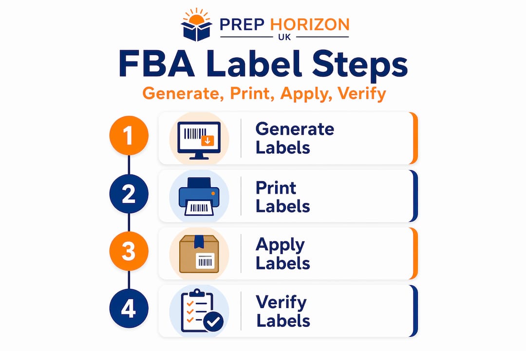 Infographic showing four FBA labelling steps